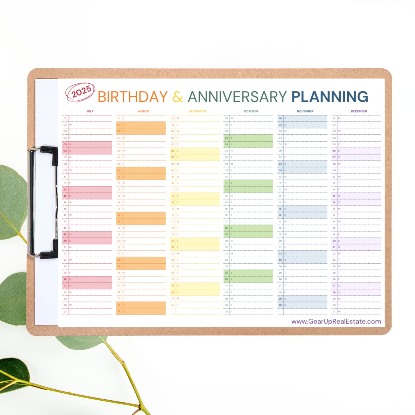 Birthday and Anniversary Planning Calendar