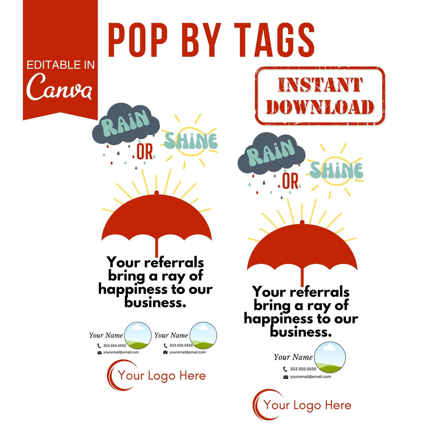 Rain or Shine Pop By Tag- Instant Download