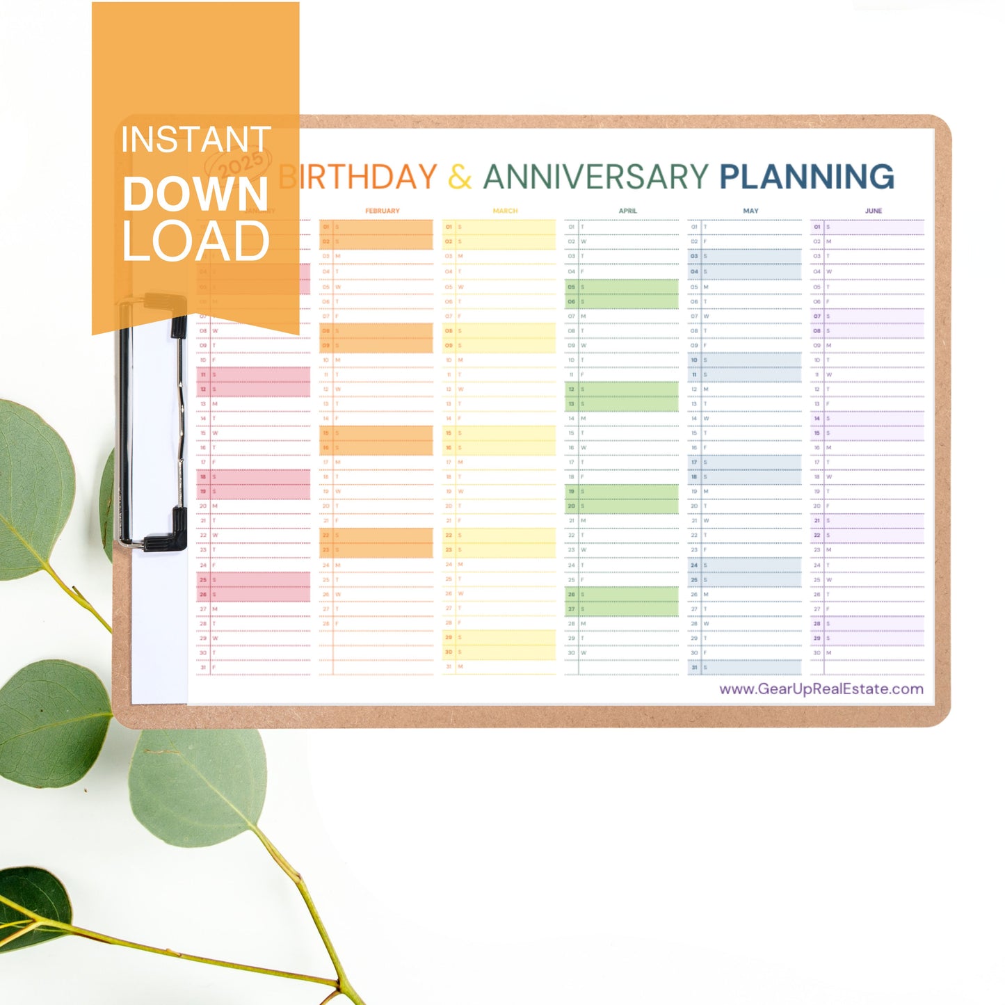 Birthday and Anniversary Planning Calendar