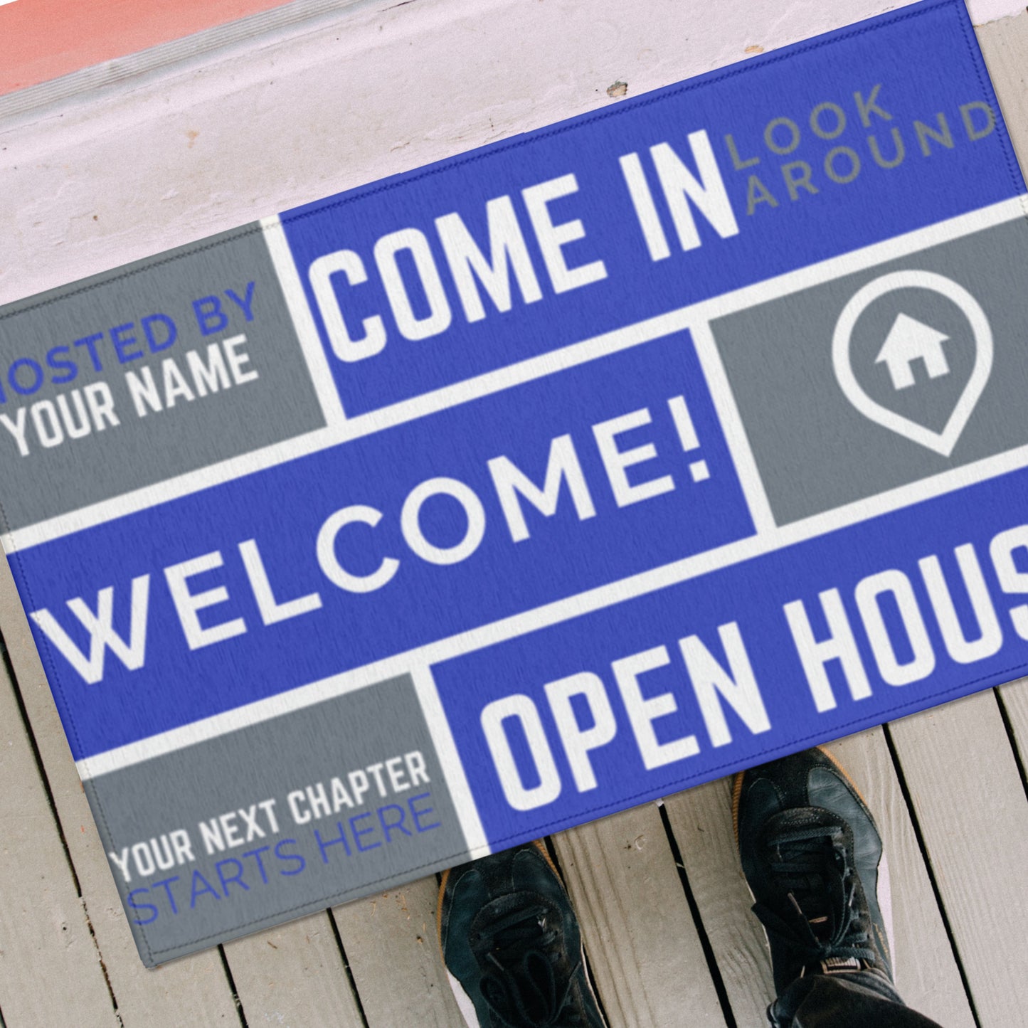 open house welcome mat top view