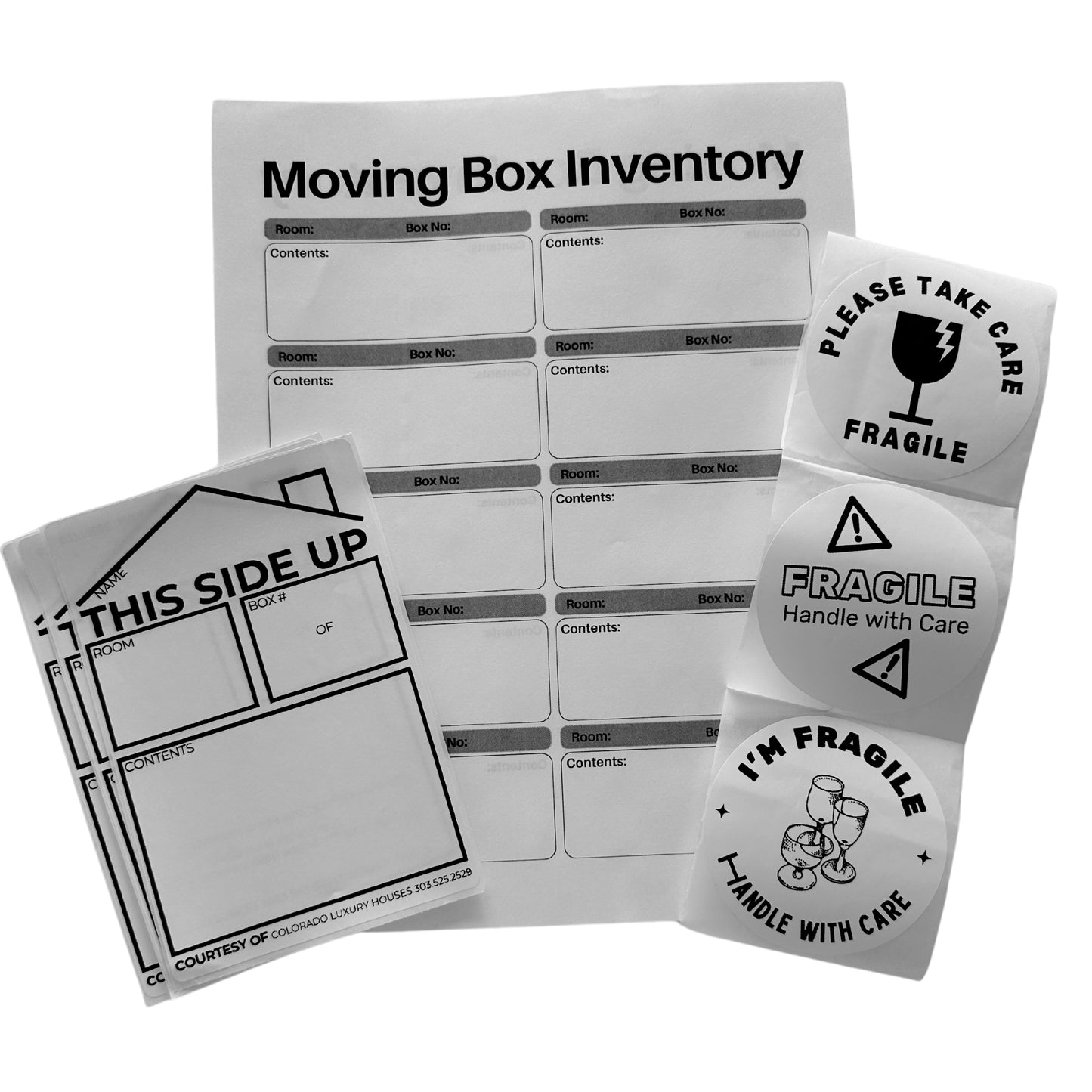 realtor gift for buyers and sellers moving box stickers, fragile stickers, moving box inventory