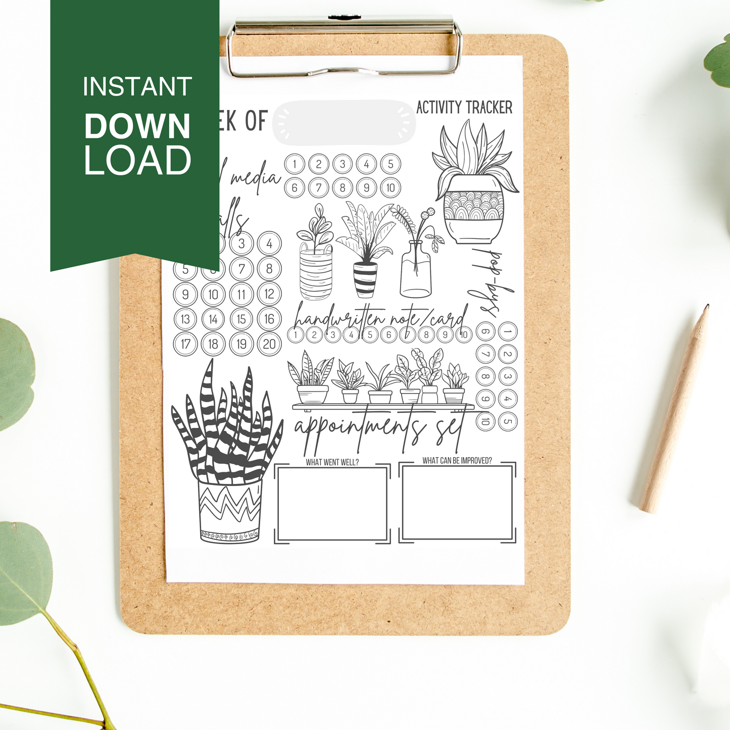 Grow Plants Weekly Activity Tracker- Instant Download