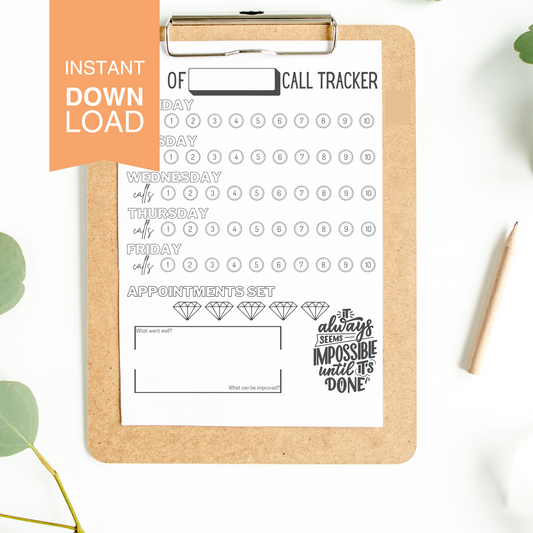 Weekly Call Tracker- Instant Download