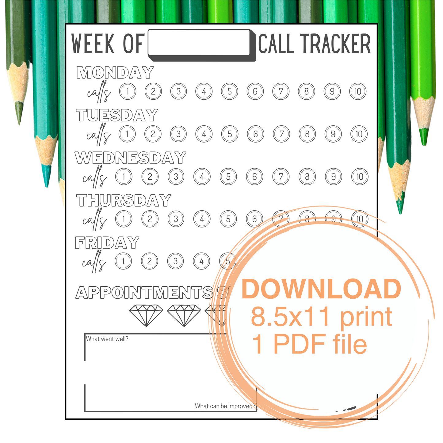 Weekly Call Tracker- Instant Download