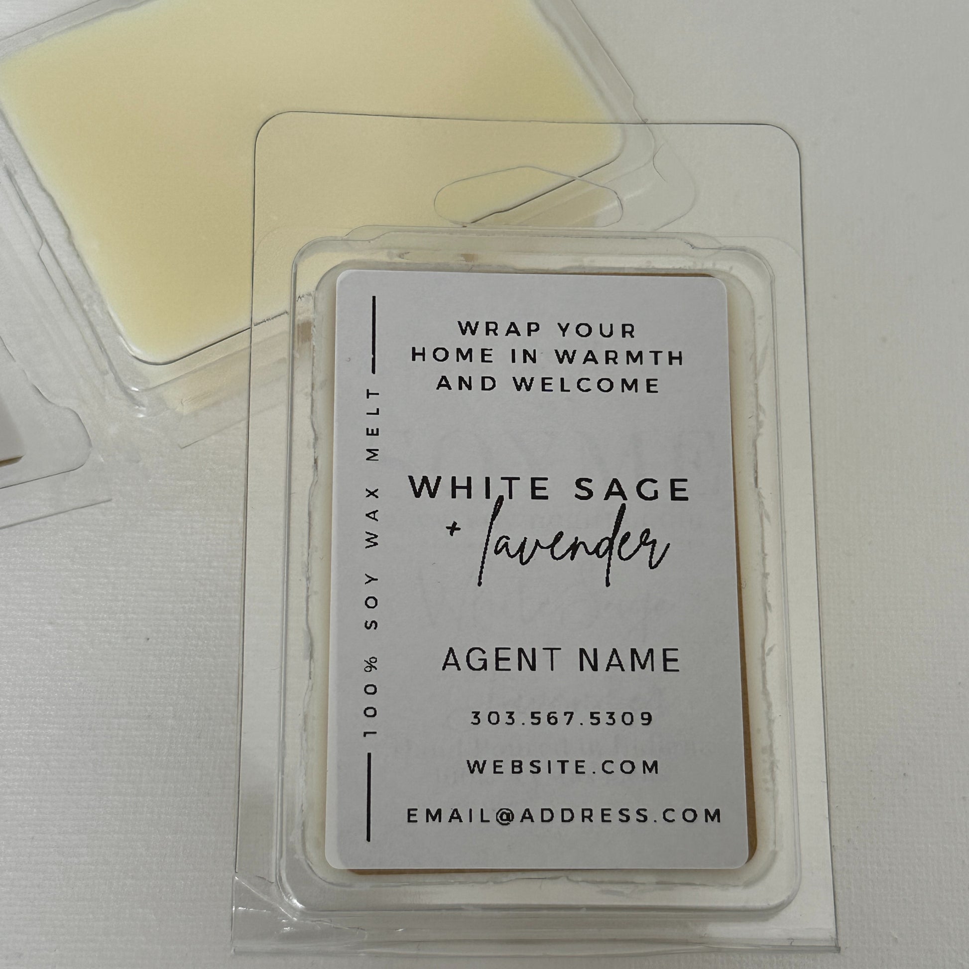 top view cream color white lavender and sage soy wax melts