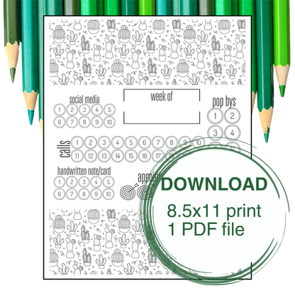 Cactus Weekly Activity Tracker- Instant Download