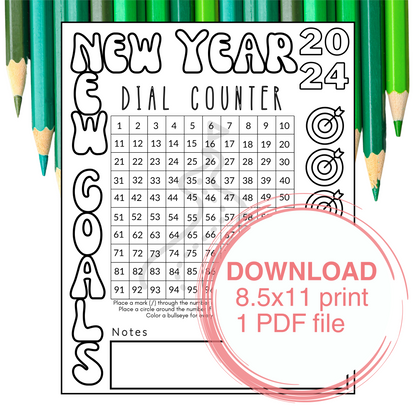 New Year, New Goal Power Hour Dial Counter- Instant Download