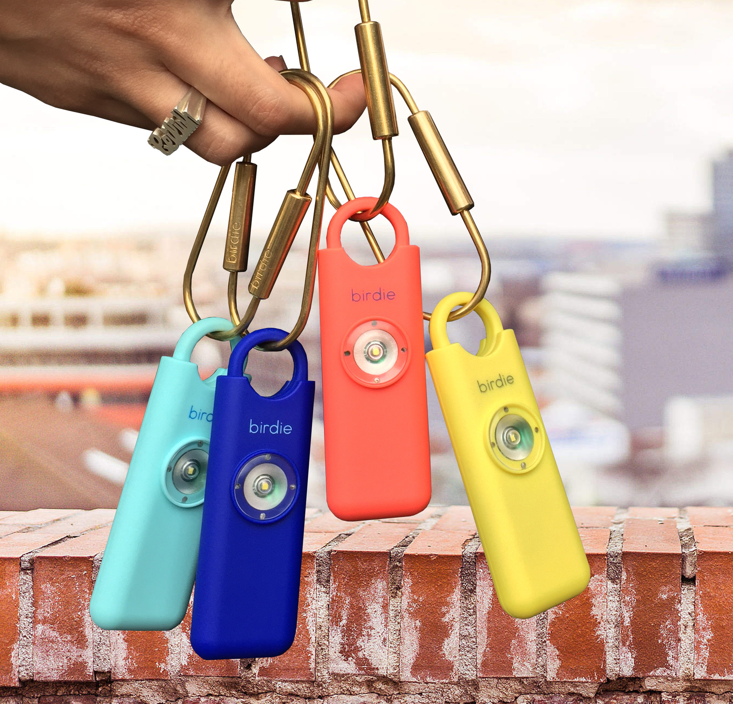 aqua, blue, coral, yellow personal safety alarms