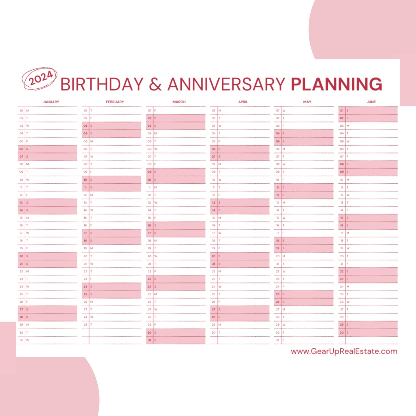 Birthday and Anniversary Planning Calendar- Instant Download