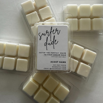 top view surfer dude soy wax melt 