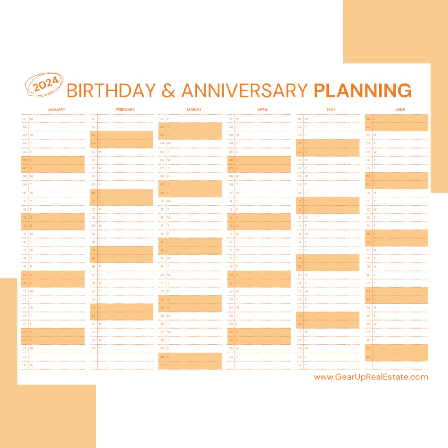 Birthday and Anniversary Planning Calendar- Instant Download