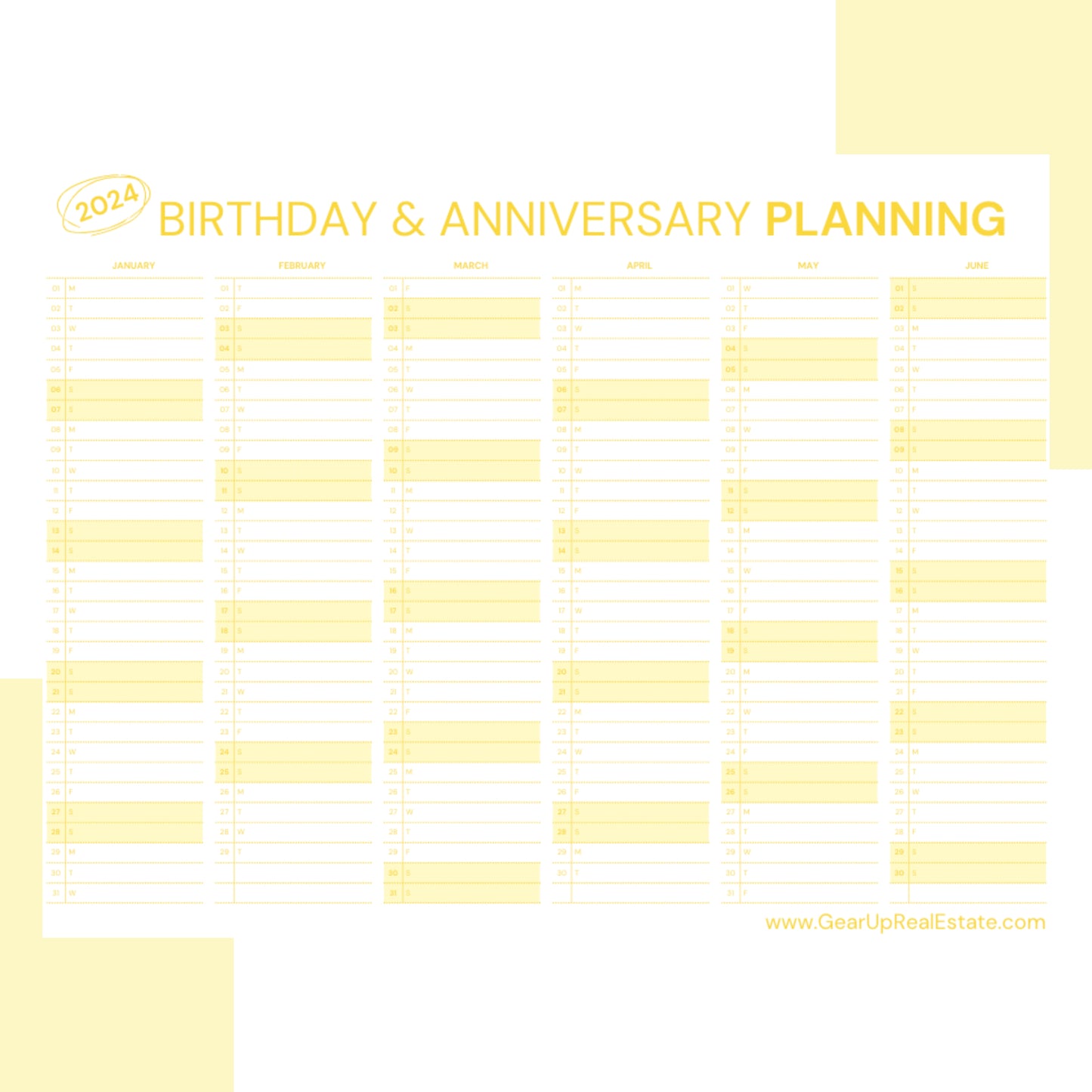 Birthday and Anniversary Planning Calendar- Instant Download