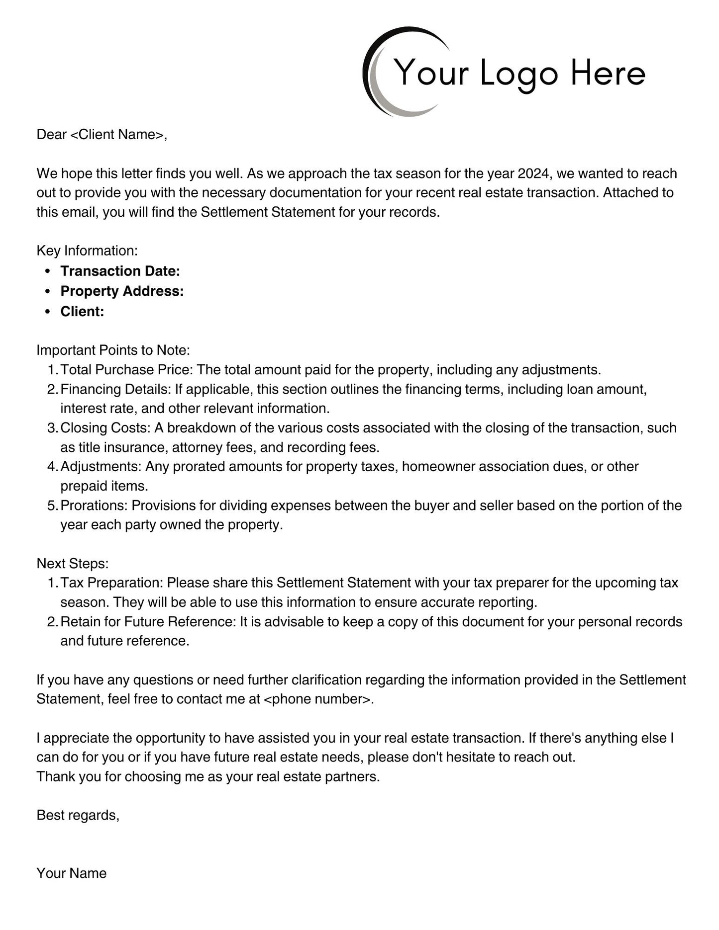 Year End Settlement Statement Package