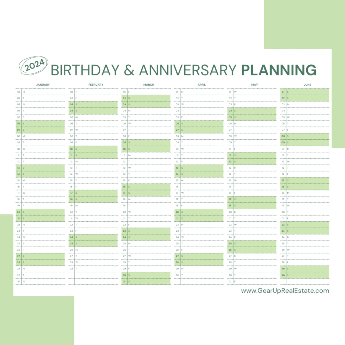 Birthday and Anniversary Planning Calendar- Instant Download