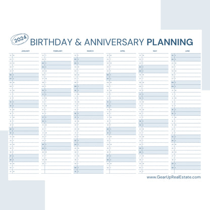 Birthday and Anniversary Planning Calendar- Instant Download