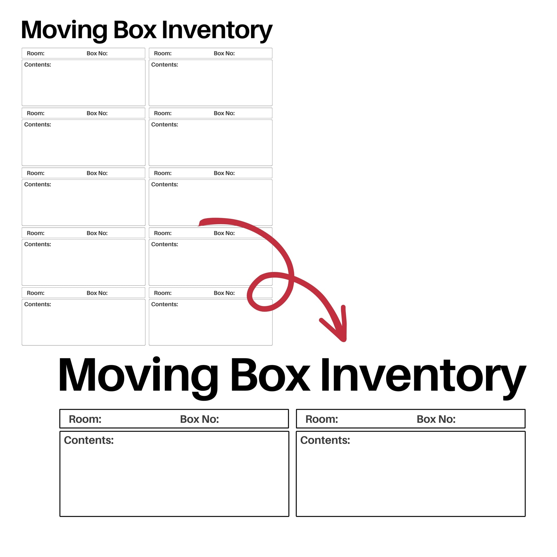 example of moving box inventory page