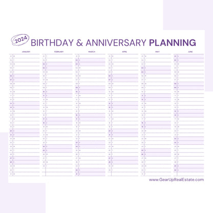 Birthday and Anniversary Planning Calendar- Instant Download