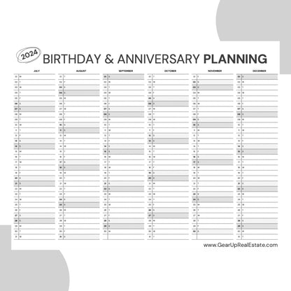 Birthday and Anniversary Planning Calendar- Instant Download