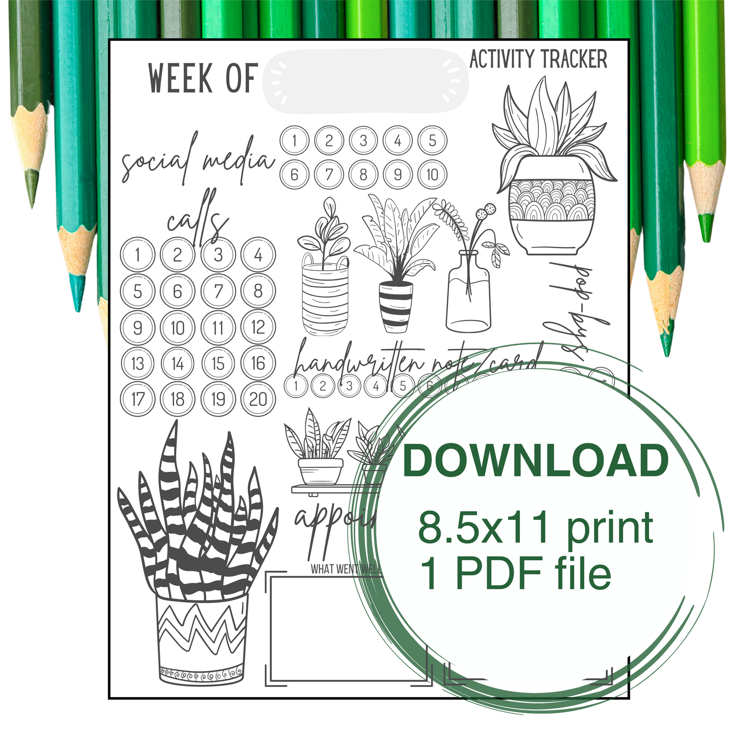 Grow Plants Weekly Activity Tracker- Instant Download