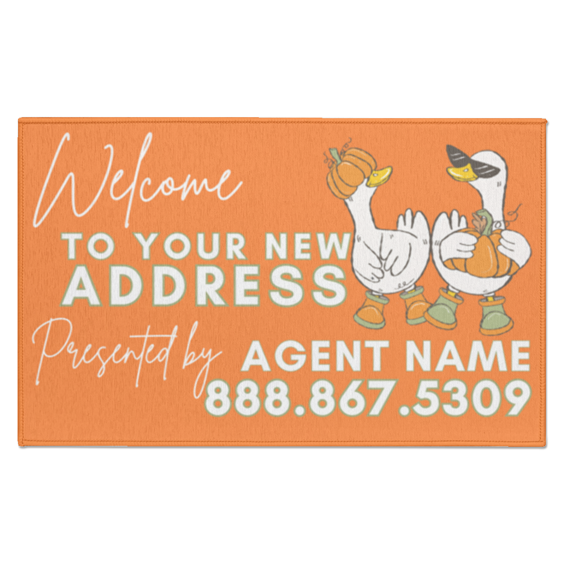 Orange front door goose welcome mat