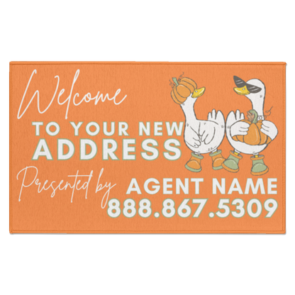 Orange front door goose welcome mat