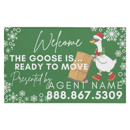 Moving front door goose holiday real estate welcome mat