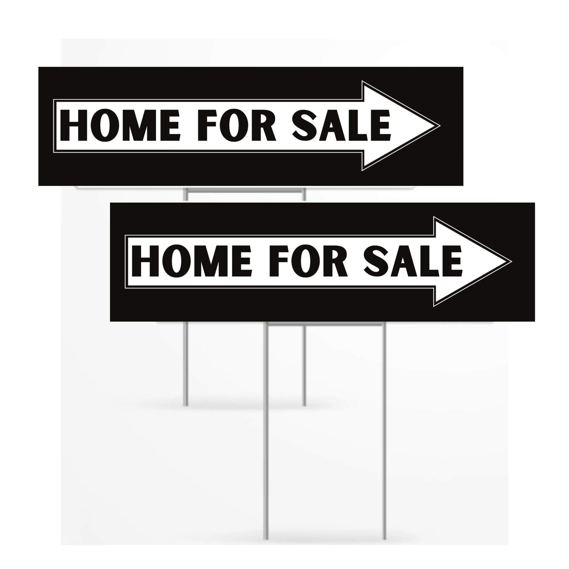  'Home for Sale' signs with arrows on a white background