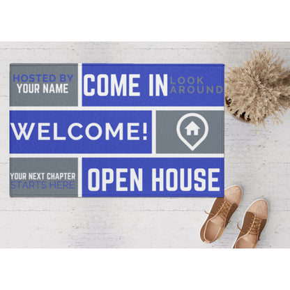 gray, blue personalized welcome mat