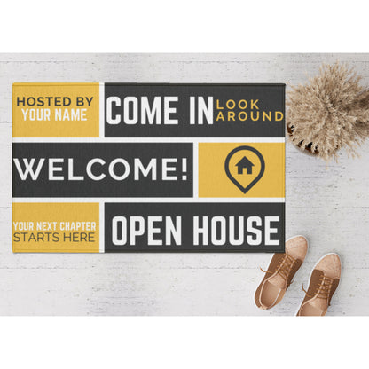 gold, yellow, black real estate business welcome mat