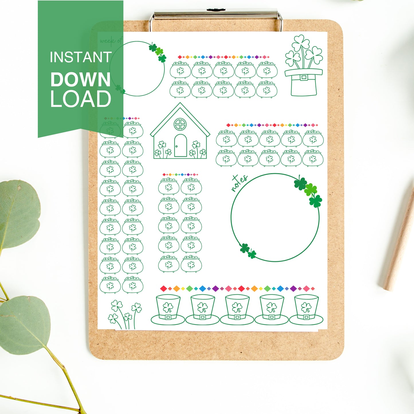 St. Pattys Weekly Activity Tracker- Instant Download