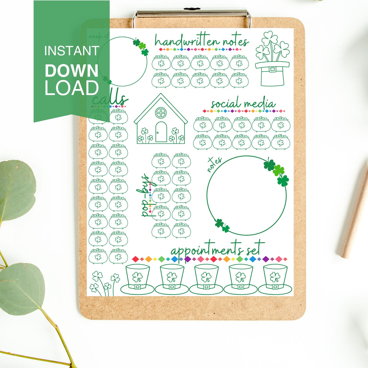 St. Pattys Weekly Activity Tracker- Instant Download