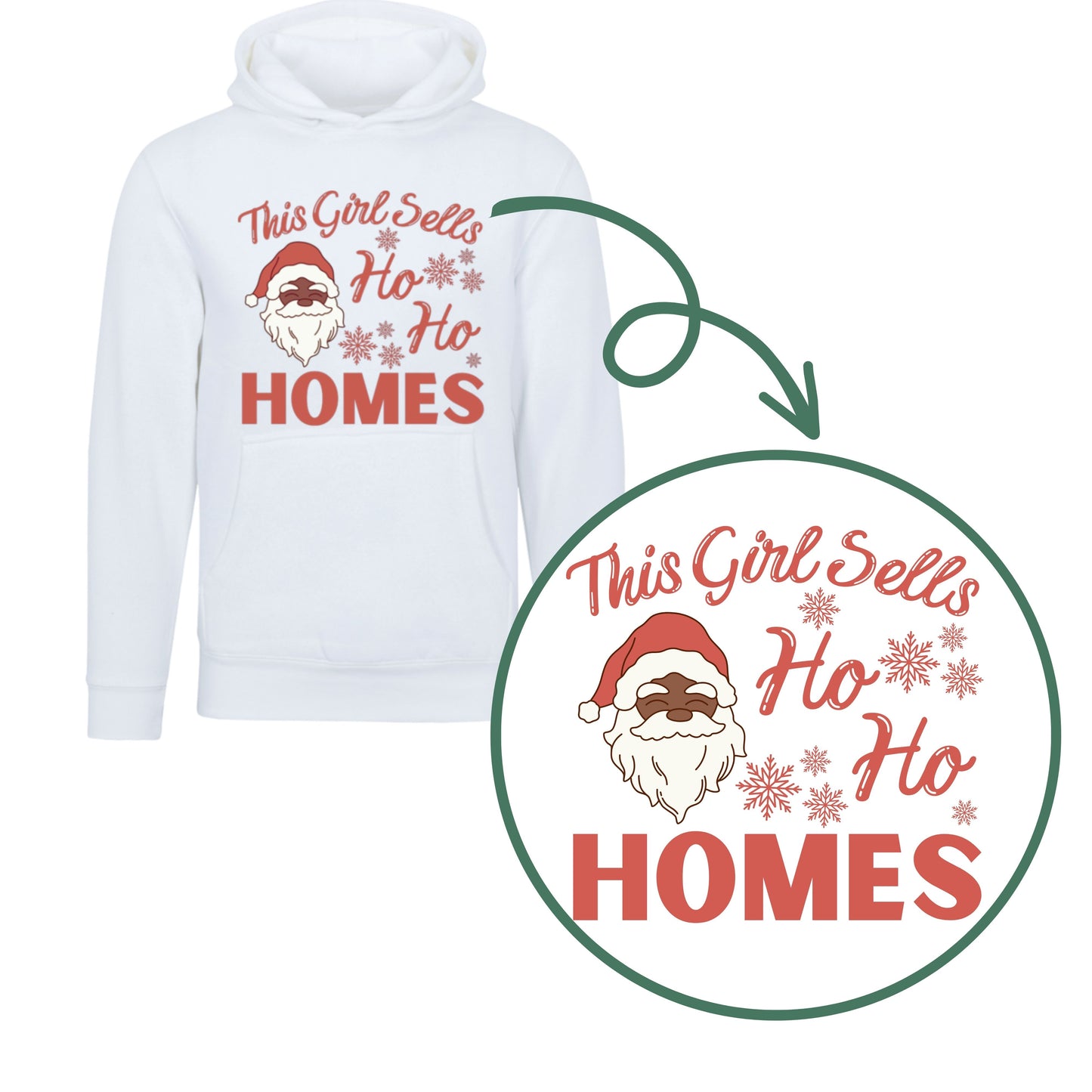 Real estate holiday shirt, diverse Santa, festive lane seven hoodie