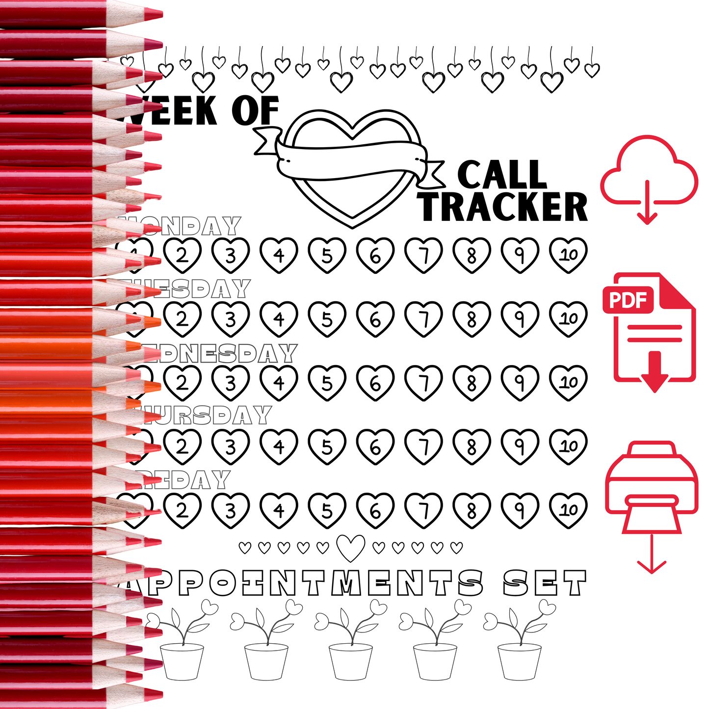 Cupids Arrow Weekly Call Tracker- Instant Download