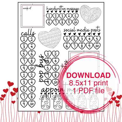 Valentines Galore Weekly Activity Tracker- Instant Download