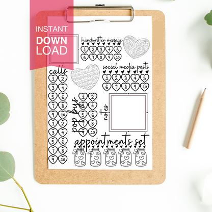 Valentines Galore Weekly Activity Tracker- Instant Download