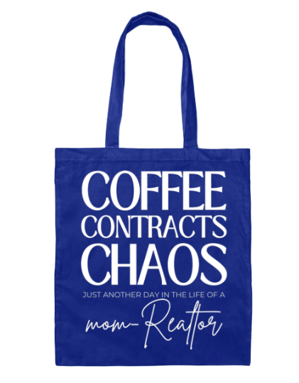 blue Contracts, Coffee, Chaos canvas tote bag