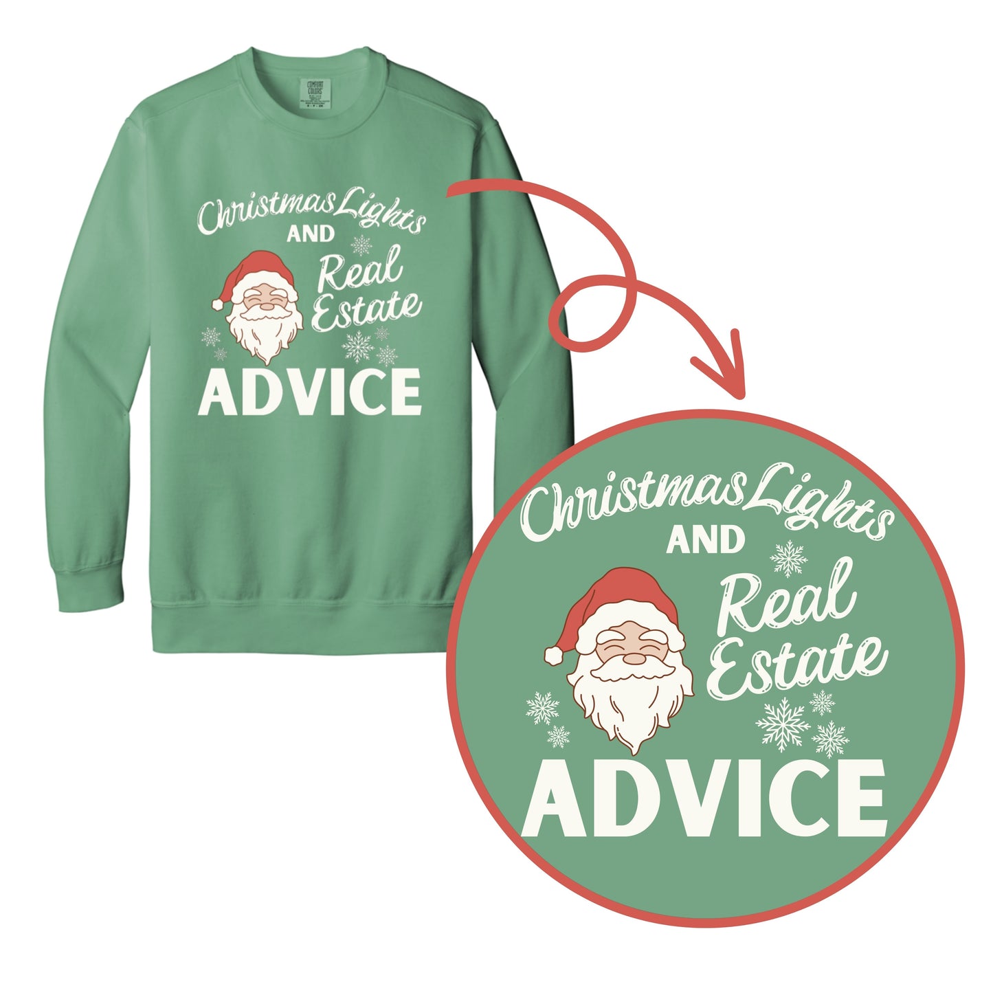 green comfort colors Real_estate_advice_shirt_Santa_Christmas_lights
