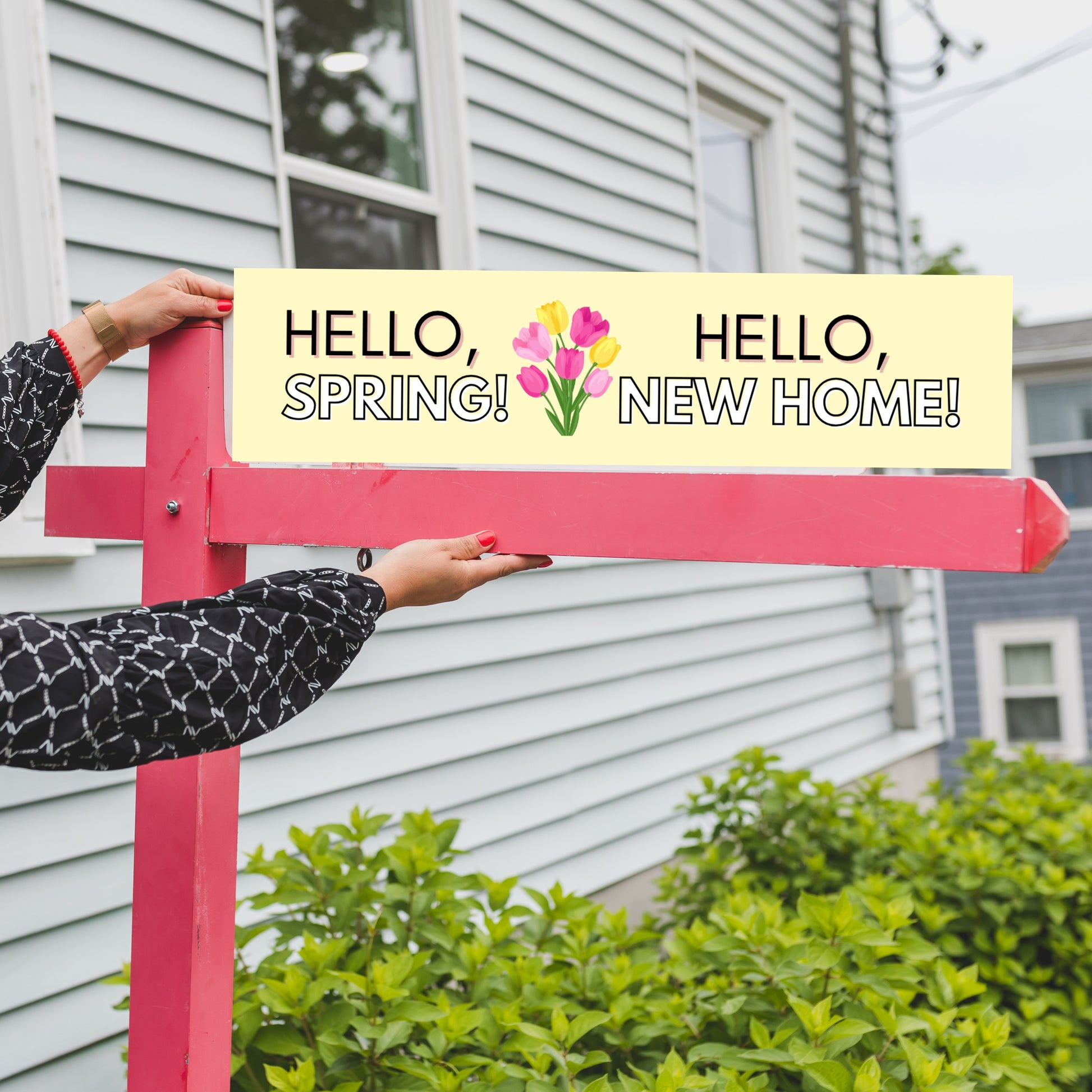 yellow spring flowers real estate sign