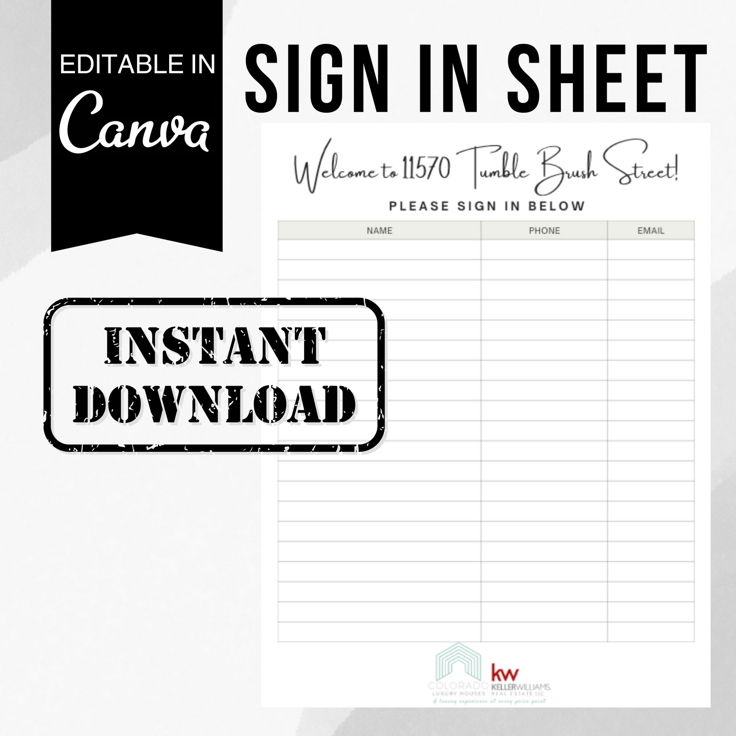 Open House Sign In Sheet- Instant Download