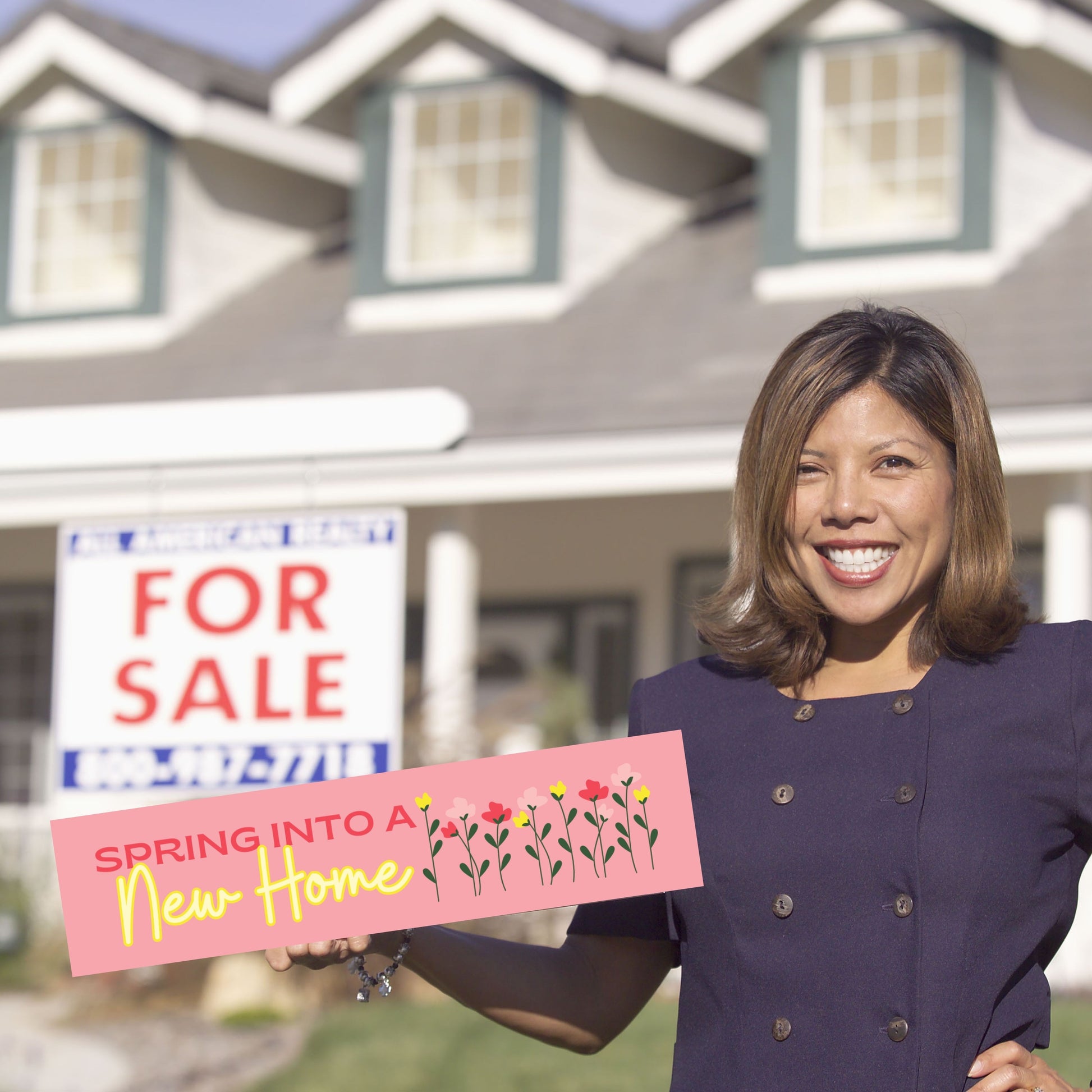 pink flowers yellow all things real estate sign rider