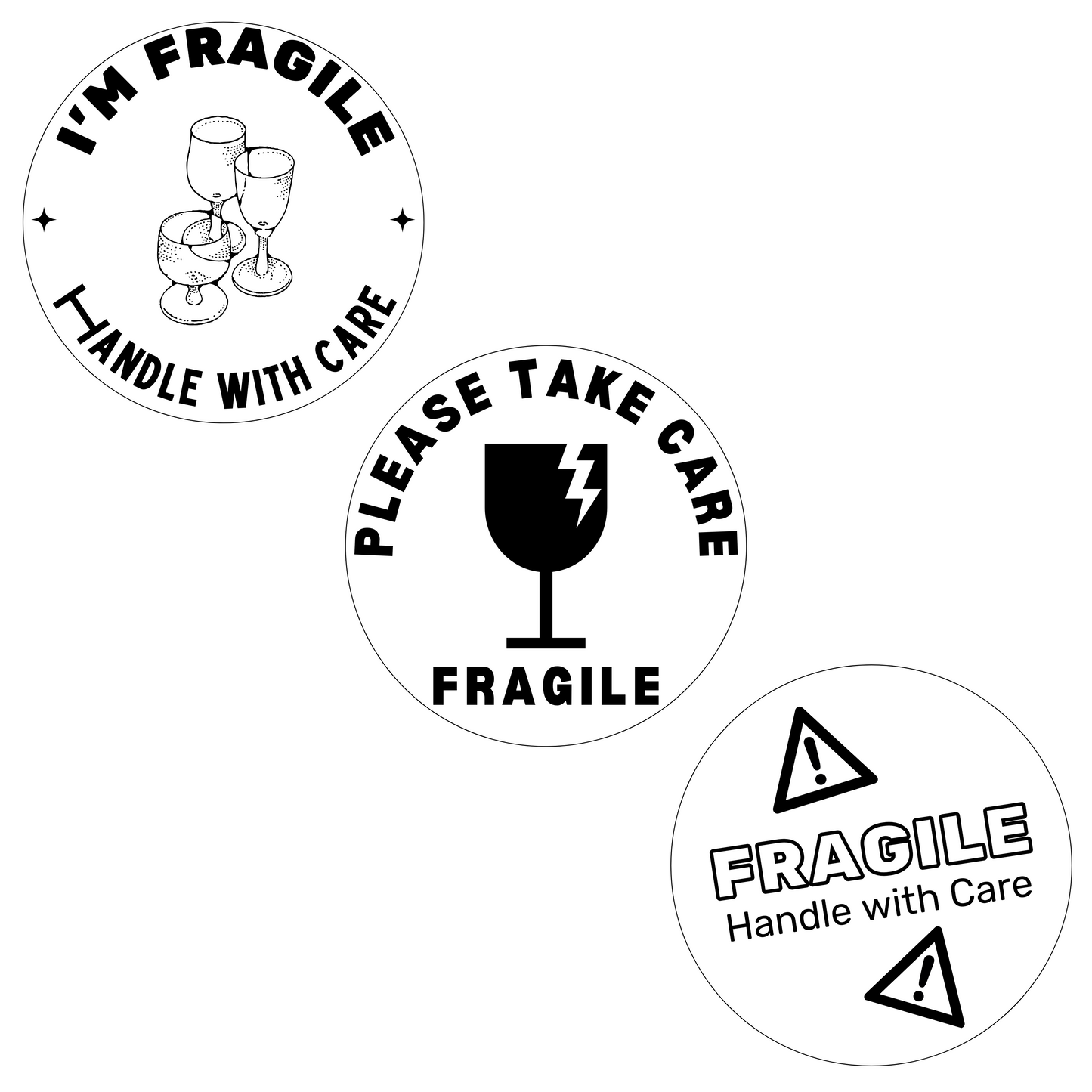 3" fragile circle stickers for packing and moving