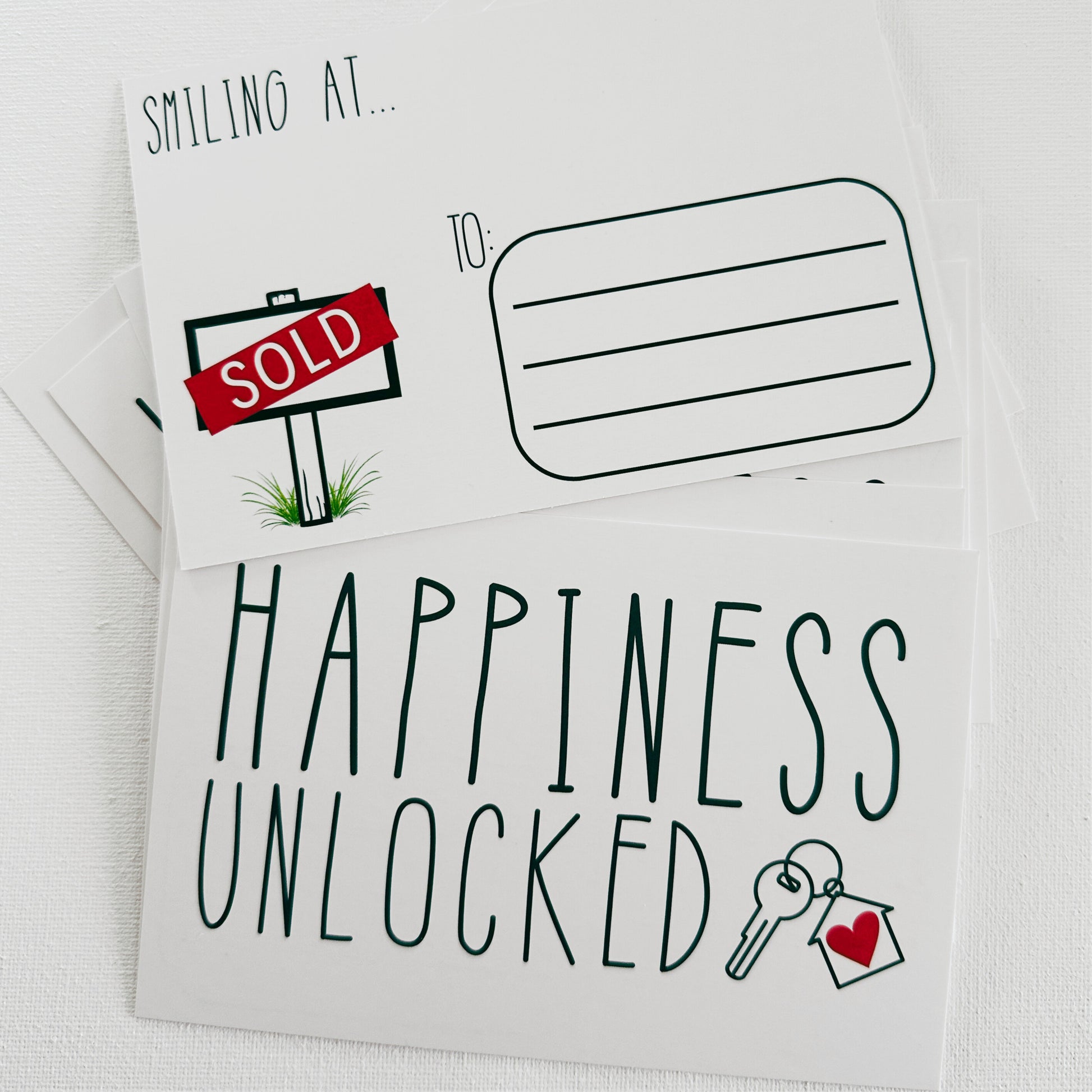 happiness unlocked just moved postcard, house heart key