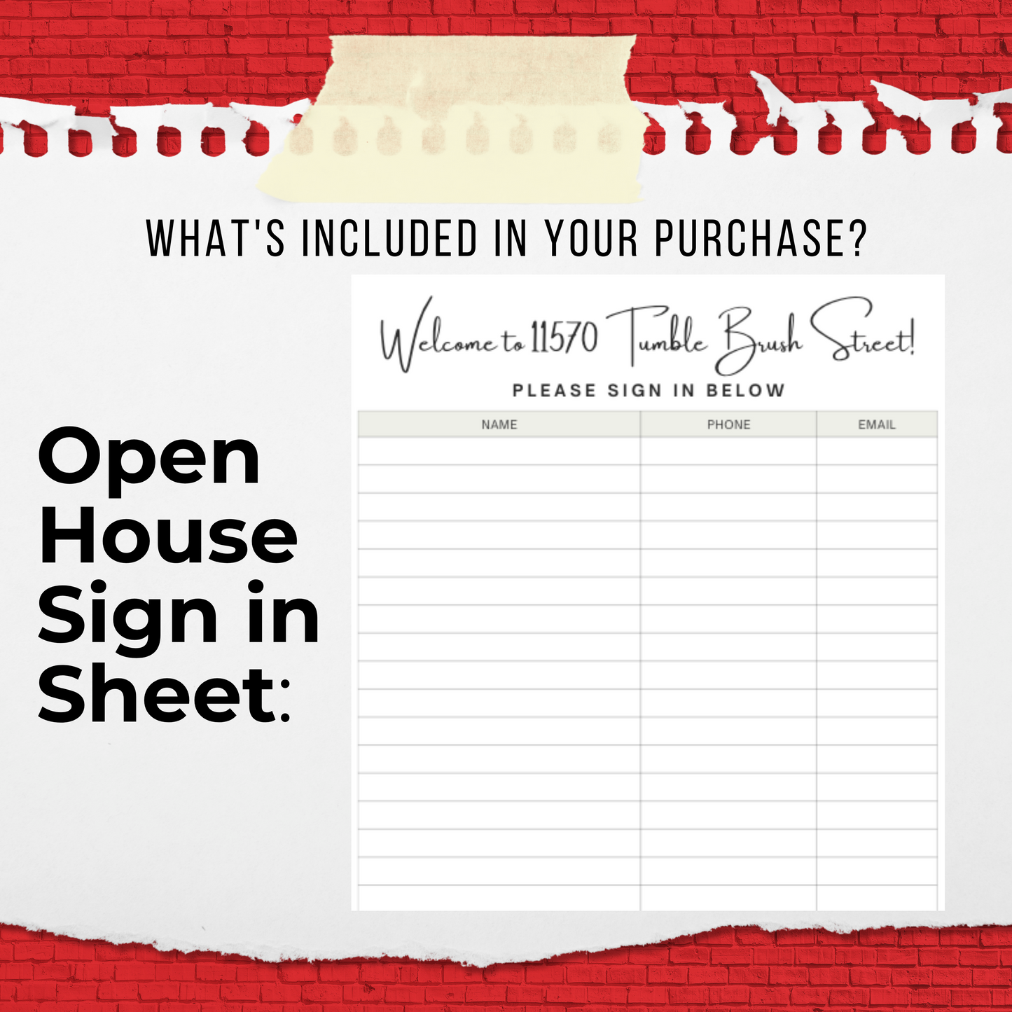 Open House Sign In Sheet- Instant Download