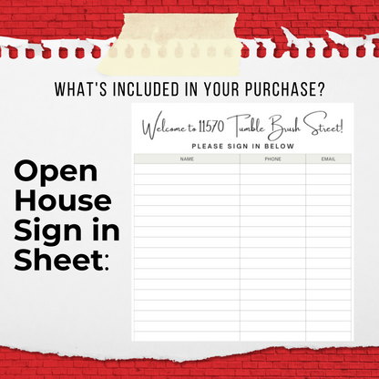 Open House Sign In Sheet- Instant Download