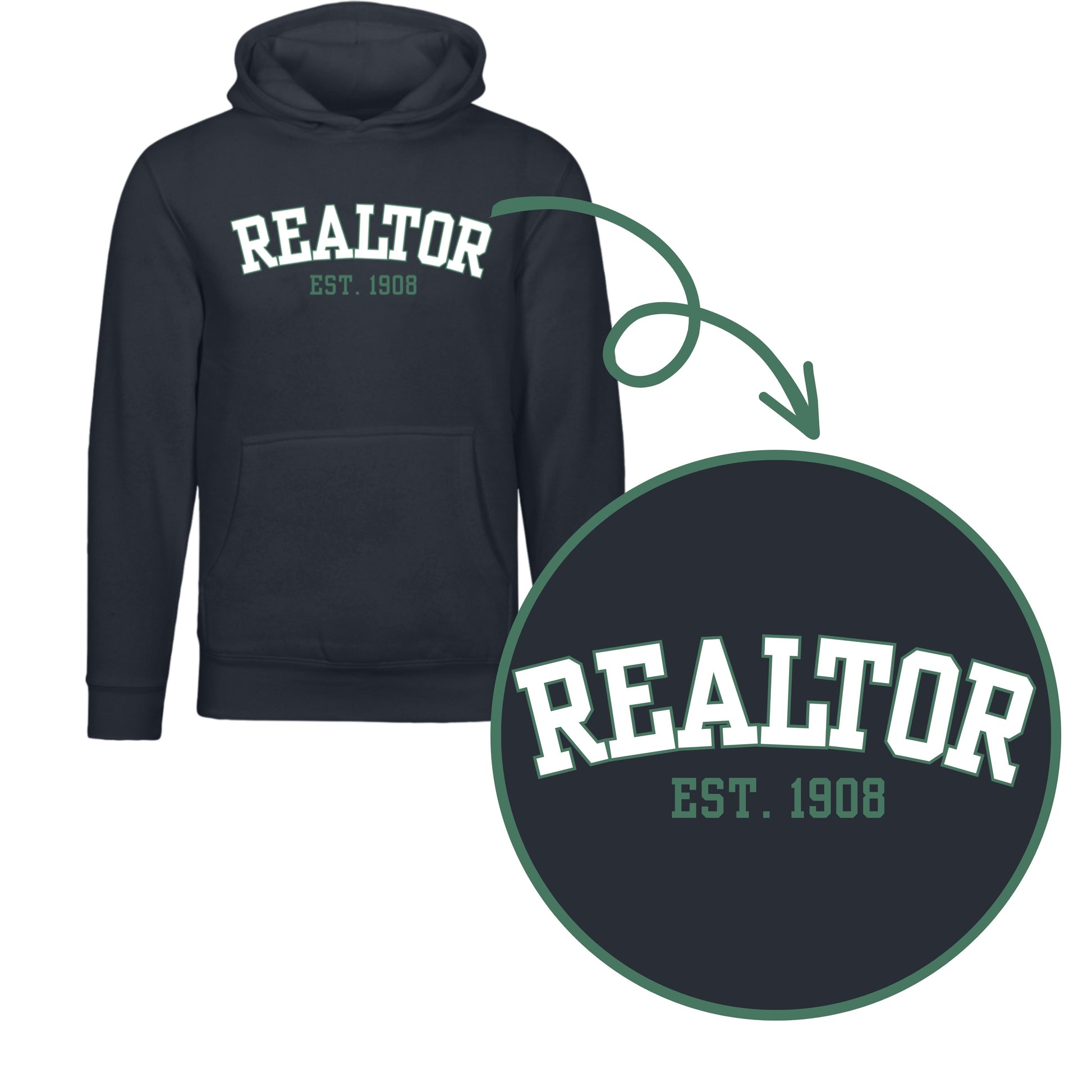 realtor University style navy hoodie