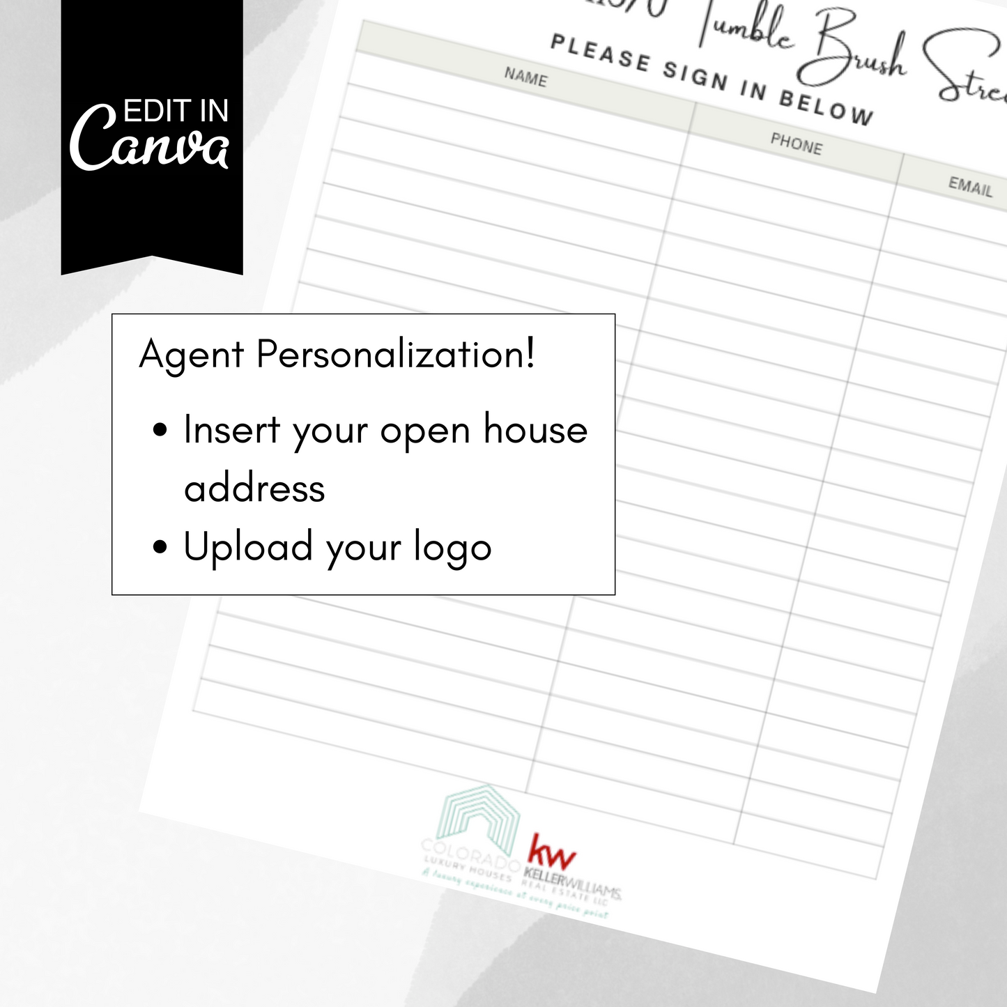 Open House Sign In Sheet- Instant Download