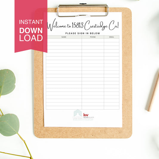 Open House Sign In Sheet- Instant Download