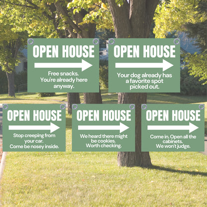 Open House Sign Pack — Sage Green | Set of 5 Funny Yard Signs for Real Estate Agents